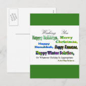 グリーンのマルチなホリデーグリーティング シーズンポストカード (正面/裏面)