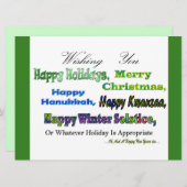 グリーンのマルチホリデーグリーティング シーズンカード (正面/裏面)