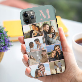 グリーンのモノグラム入り7枚フォトコラージュ iPhone 11 PRO MAXケース