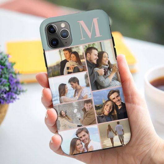グリーンのモノグラム入り7枚フォトコラージュ Case-Mate iPhoneケース
