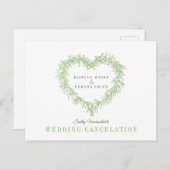グリーンのヤドリギのハート型リース　結婚式中止のお知らせ 案内ポストカード (正面/裏面)
