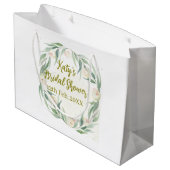 グリーンのユーカリの花のブライズシャワーの日付 ラージペーパーバッグ (裏面アングル)