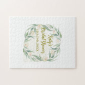 グリーンのユーカリの花のブライズシャワー名と日付 ジグソーパズル (横)