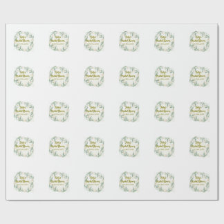 グリーンのユーカリの花のブライズシャワー名と日付 ラッピングペーパー