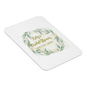 グリーンのユーカリの花のブライダルシャワーの名前と日付 マグネット (右側)