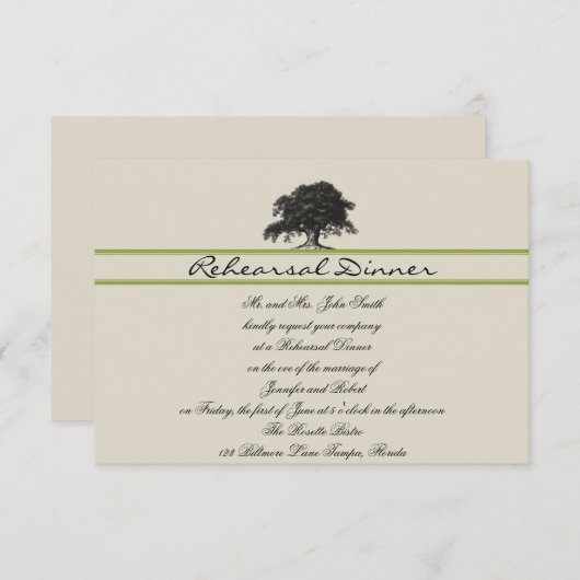 グリーンのリハーサルでオークの木の植結婚林地 招待状 (正面/裏面)