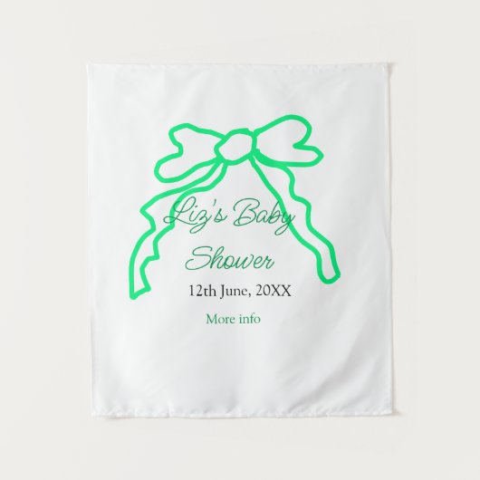 グリーンのリボン落書き ベビーシャワー 名前 日付を追加 モダン タペストリー (正面)