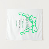 グリーンのリボン落書き ベビーシャワー 名前 日付を追加 モダン タペストリー (正面(横))