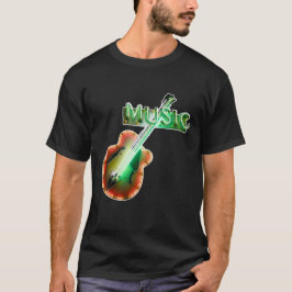 グリーンのレトロなビンテージ・ベースギター音楽ネオンサイン Tシャツ