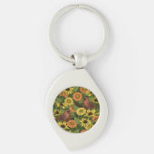 グリーンのレンツと花 キーホルダー (正面)