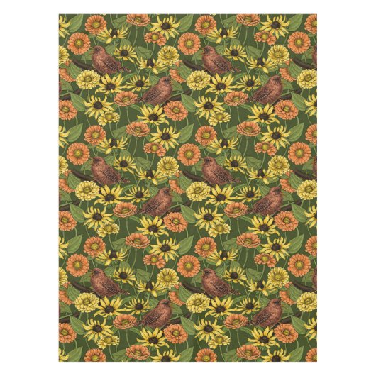 グリーンのレンツと花 テーブルクロス (正面)