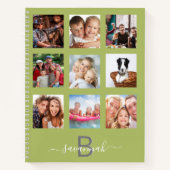 グリーンの写真コラージュ モノグラム 現代の日記 ノートブック (正面)