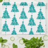 グリーンの冬の森のクリスマスツリー キッチンタオル (折り畳み)
