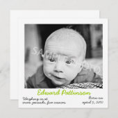 グリーンの出産報告カード 案内状 (正面/裏面)