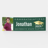 グリーンの卒業写真金ゴールドモダンはっきりしたキャップ 横断幕 (横)