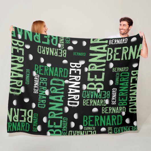 グリーンの名前とゴルフボールがブラック全域 フリースブランケット (インサイチュ)