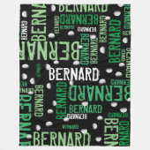 グリーンの名前とゴルフボールがブラック全域 フリースブランケット (正面)