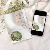 グリーンの多肉植物と白のウェディングシャワーのおしゃれな招待状 招待状