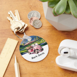 グリーンの女性ゴルファーのためのピンクゴルフカート キーホルダー