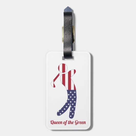グリーンの女王 |アメリカ国旗のゴルフプレーヤー ラゲッジタグ (裏面縦)