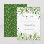 グリーンの屋外ウェディング・水彩画のRSVPカード 出欠カード (正面/裏面)