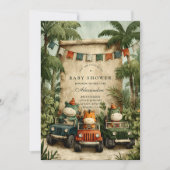 グリーンの恐竜ベイビーシャワー 招待状 (正面)