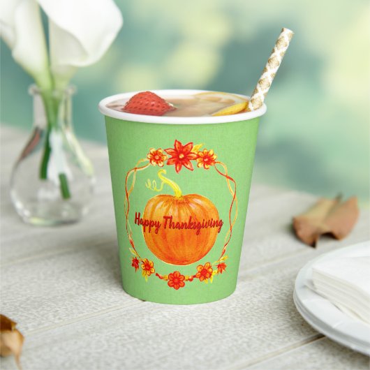グリーンの感謝祭かぼちゃ 紙コップ (インサイチュ)