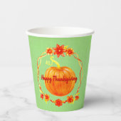 グリーンの感謝祭かぼちゃ 紙コップ (正面)