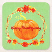 グリーンの感謝祭の水色かぼちゃのマッチング スクエアペーパーコースター (正面)