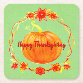 グリーンの感謝祭の水色かぼちゃのマッチング スクエアペーパーコースター
