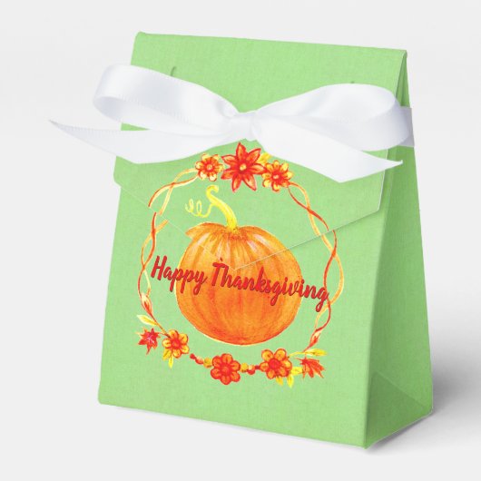 グリーンの感謝祭の水色かぼちゃのマッチング フェイバーボックス (正面サイド)