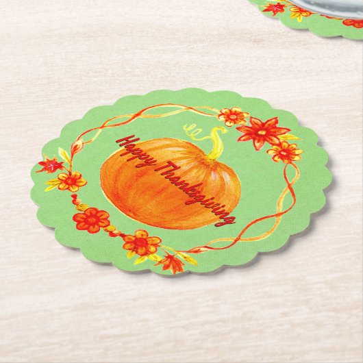 グリーンの感謝祭の水色かぼちゃのマッチング ペーパーコースター (アングル)