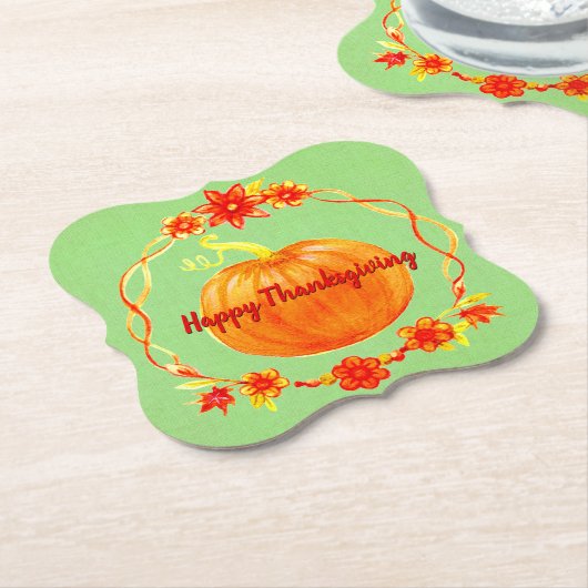 グリーンの感謝祭の水色かぼちゃのマッチング ペーパーコースター (アングル)