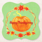 グリーンの感謝祭の水色かぼちゃのマッチング ペーパーコースター (正面)