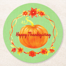 グリーンの感謝祭の水色かぼちゃのマッチング ラウンドペーパーコースター