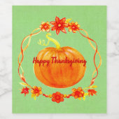 グリーンの感謝祭の水色かぼちゃのマッチング ワインラベル (シングルラベル)