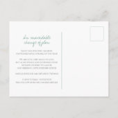 グリーンの手描きの葉のモノグラム ウェディング キャンセレーション 案内ポストカード (裏面)