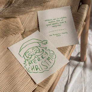 グリーンの手描きサンタクロース メリークリスマス ノンフォト シーズンカード