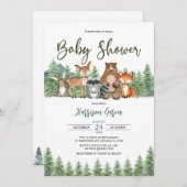 グリーンの森の動物たち ベビーシャワー 招待状 (正面/裏面)