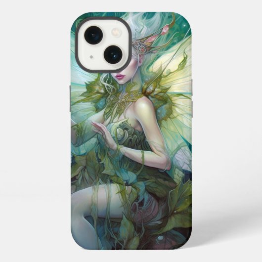 グリーンの森の妖精 ファンタジーアート iPhoneケース (裏面)