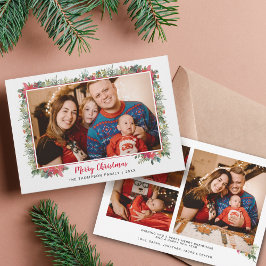 グリーンの水彩画スクリプト写真コラージュ　クリスマス シーズンカード