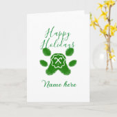 グリーンの犬のペットパウ キャンディケイン 動物 カード (黄色い花)