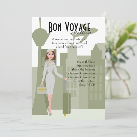 グリーンの素晴らしいフライト付き添い人招待状 招待状 (スタンド正面)