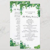 グリーンの結婚式プログラム。夏のガーデンセレモニーカード プログラム (正面/裏面)