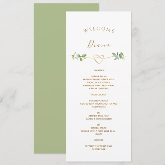 グリーンの結婚式メニュー（ゲスト名入り） メニュー (正面/裏面)