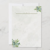 グリーンの結婚式招待状、固定の金色タイトル付き セーブザデート (裏面)