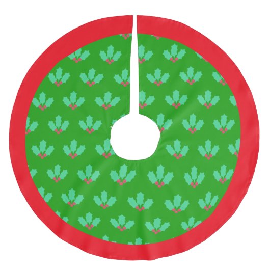 グリーンの聖ベリーパターン ブラッシュドポリエステルツリースカート (正面)