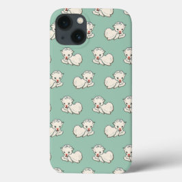 グリーンの背景にいる赤ちゃん羊のヴィンテージクリスマスパターン iPhone 13ケース