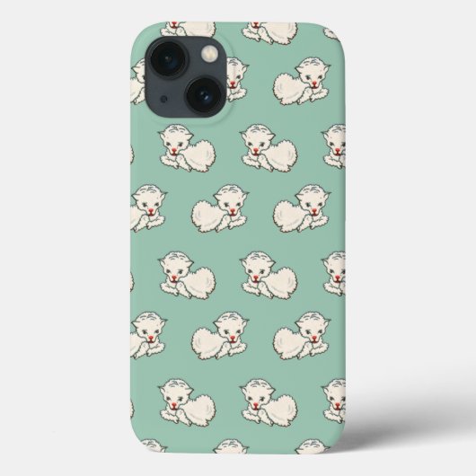 グリーンの背景にいる赤ちゃん羊のヴィンテージクリスマスパターン Case-Mate iPhoneケース (裏面)