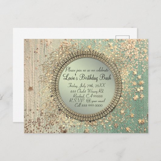 グリーンの背景にきらきらした星の塵 個人的な誕生日 ポストカード (正面/裏面)